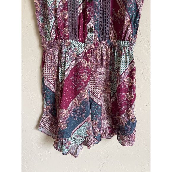 435 Matilda Jane BFFs Moments with You Size 8 Romper Crochet Lace Mixed Print Pu - Picture 3 of 6